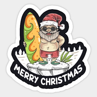 Christmas In July Santa Hawaiian Surfing Sticker